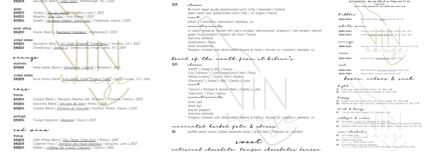 Vin Rouge Wine Bar & Tasting Room Menu