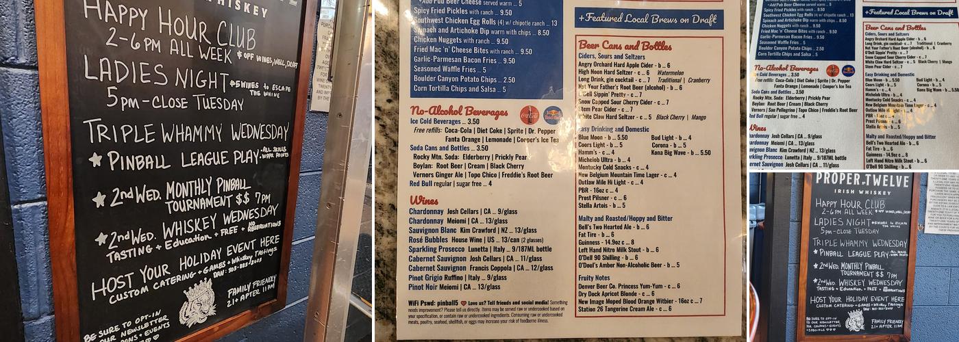 Colorado Pinball Pub Menu