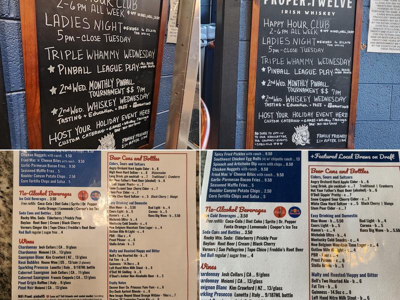 Colorado Pinball Pub Menu