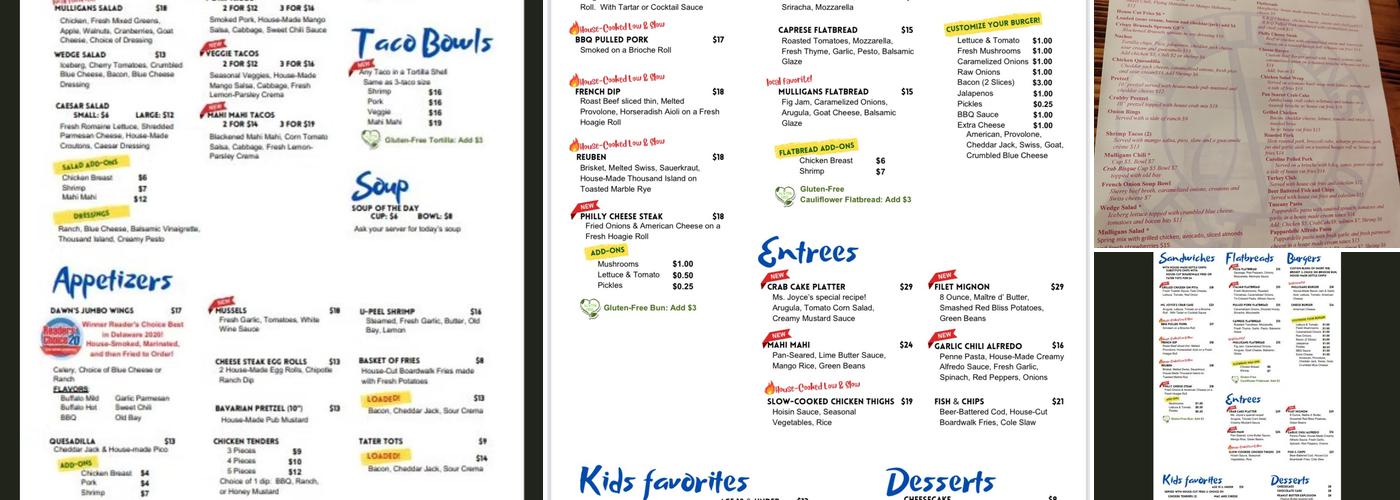 Mulligans Menu