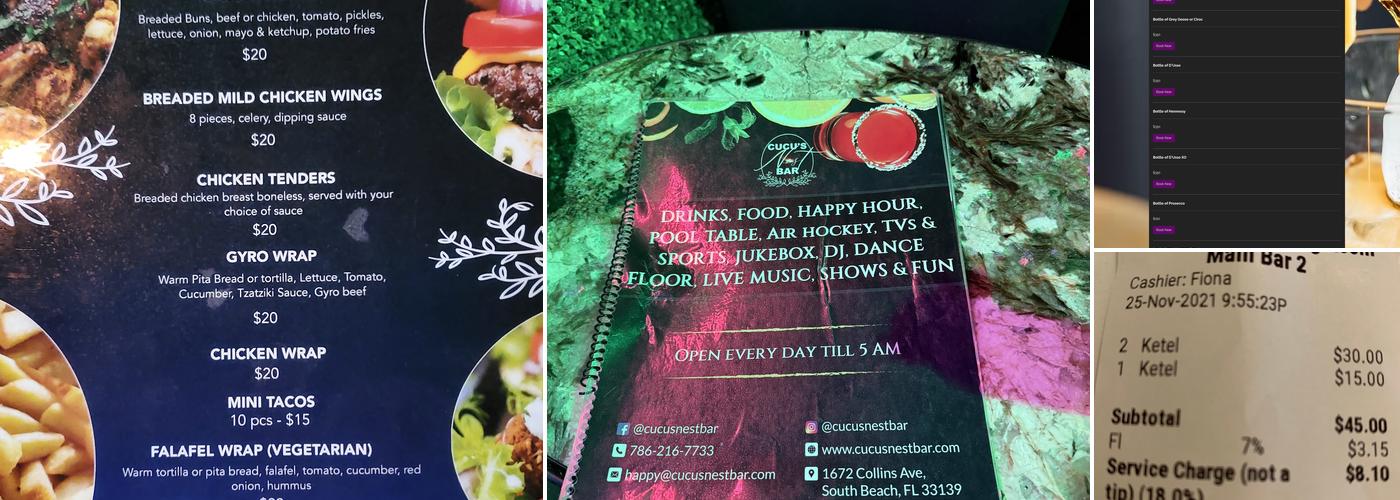 Cucu's Nest Bar Menu