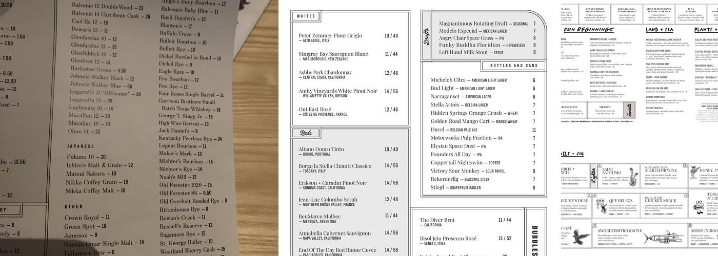 Fly Bar and Restaurant Menu