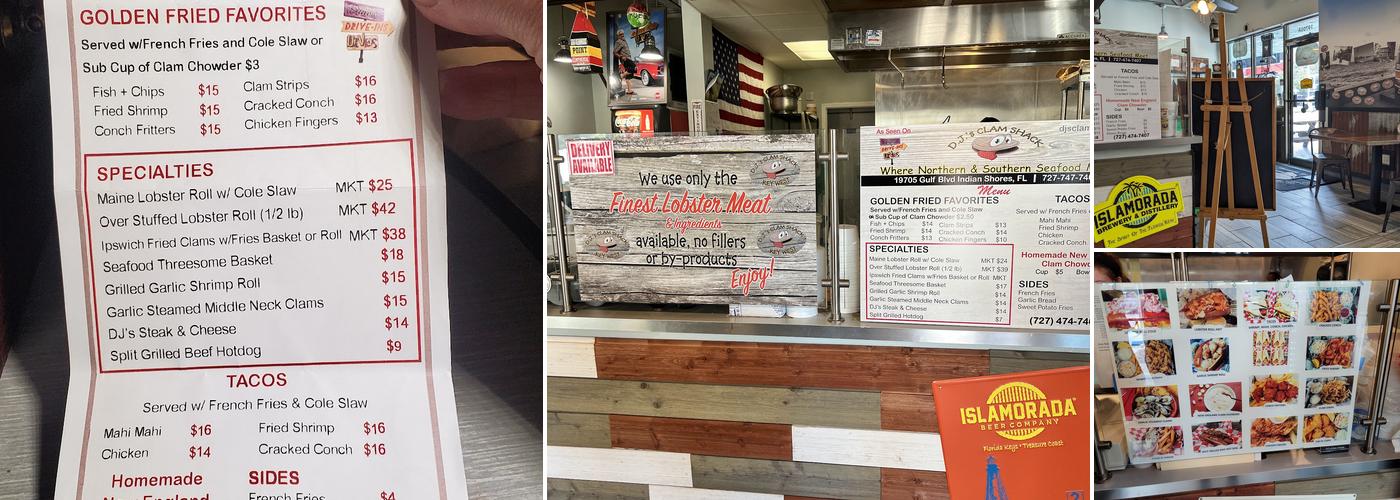 DJs Clam Shack Indian Shores Menu