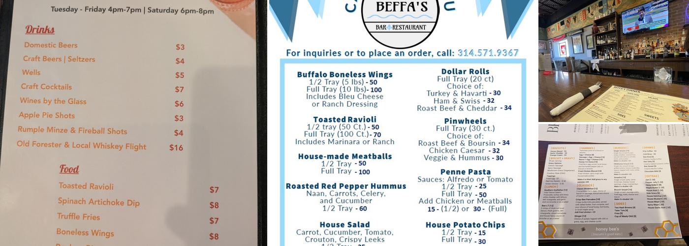 Beffa's Bar & Restaurant Menu