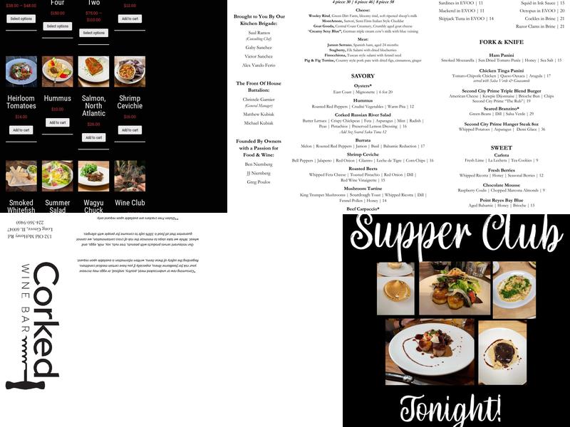 Corked Restaurant and Wine Bar Menu