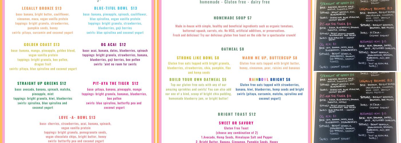 Bright Bowls Menu