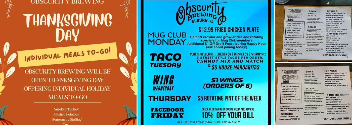 Obscurity Brewing and Craft Mead Menu