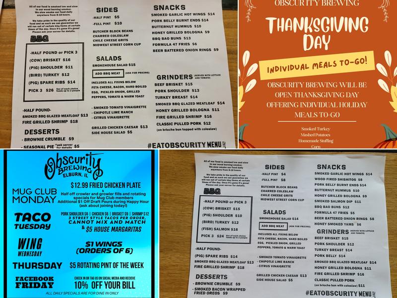 Obscurity Brewing and Craft Mead Menu