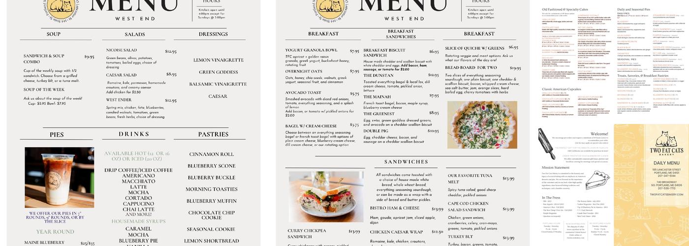 Two Fat Cats Bakery Menu
