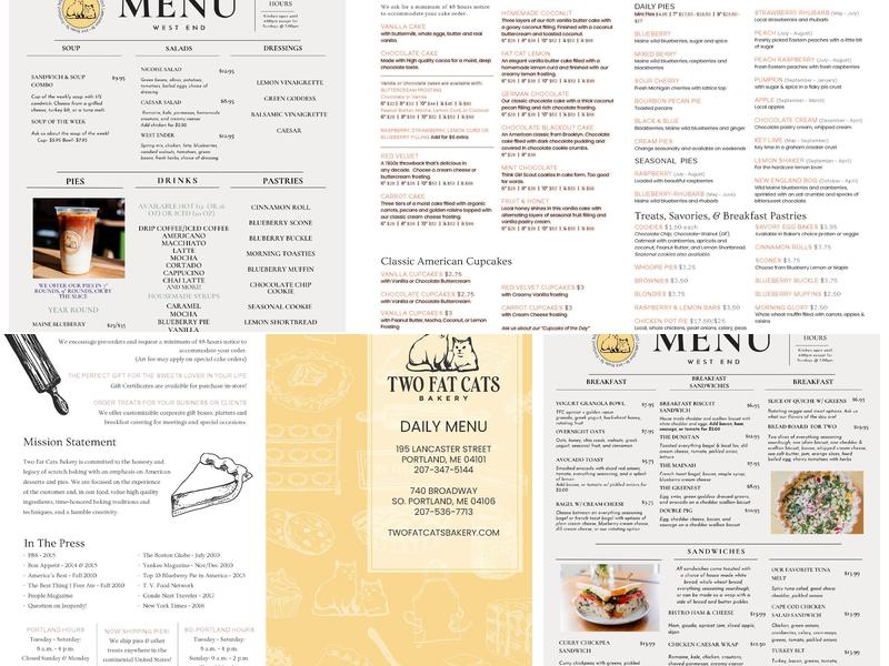Two Fat Cats Bakery Menu