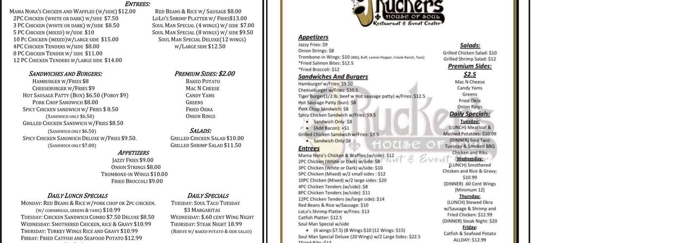 J. Rucker's House of Soul Menu