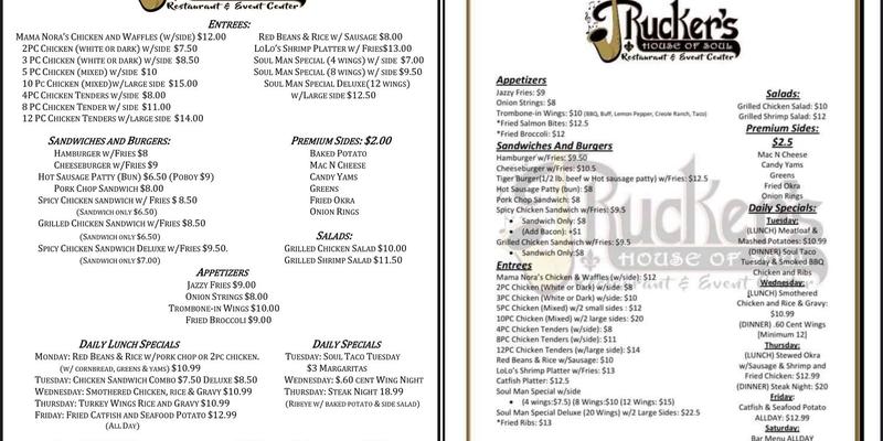 J. Rucker's House of Soul Menu