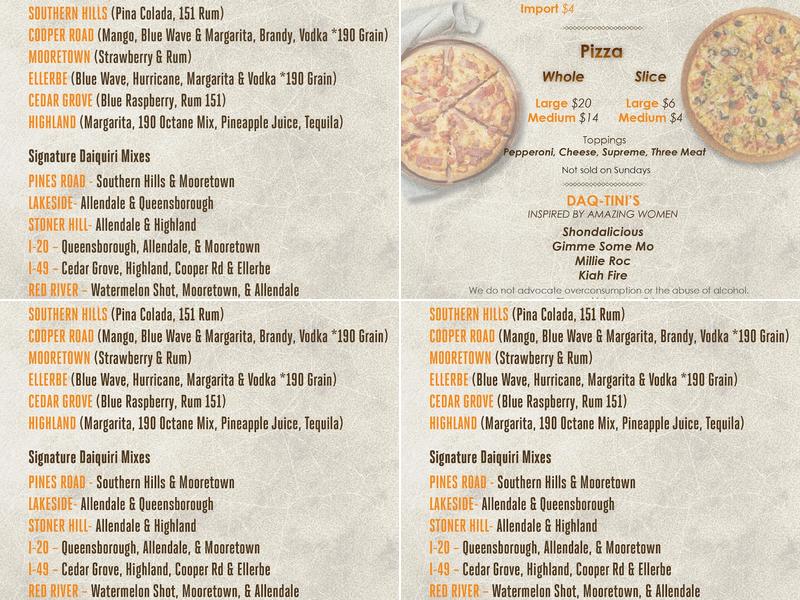 Louisiana Daiquiri Cafe Menu