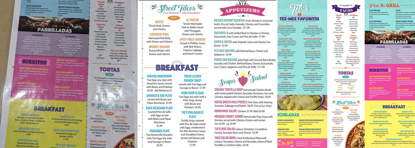 Tio's Tex Mex Menu