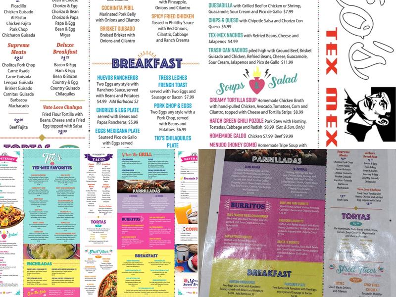 Tio's Tex Mex Menu