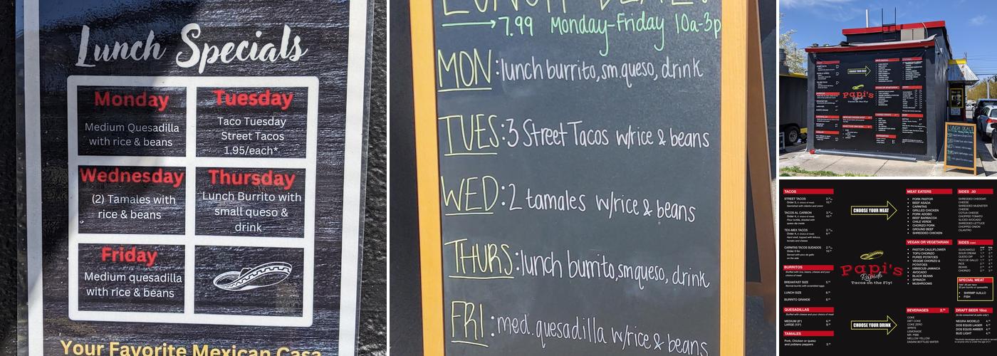 Papi's Rapido Menu