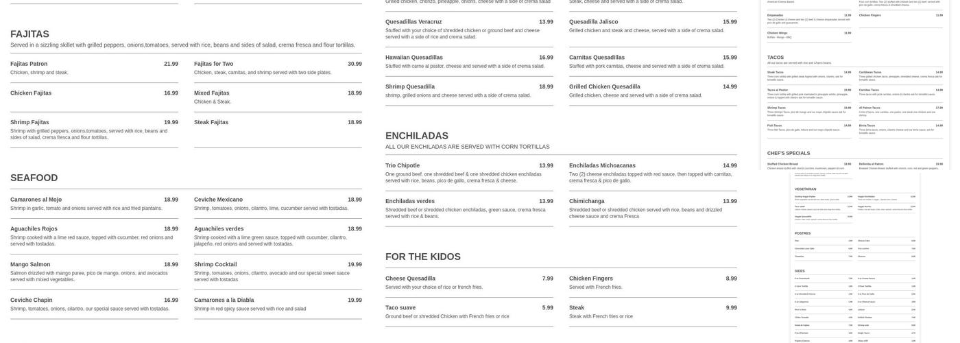 El Patron Grill and Cantina Menu