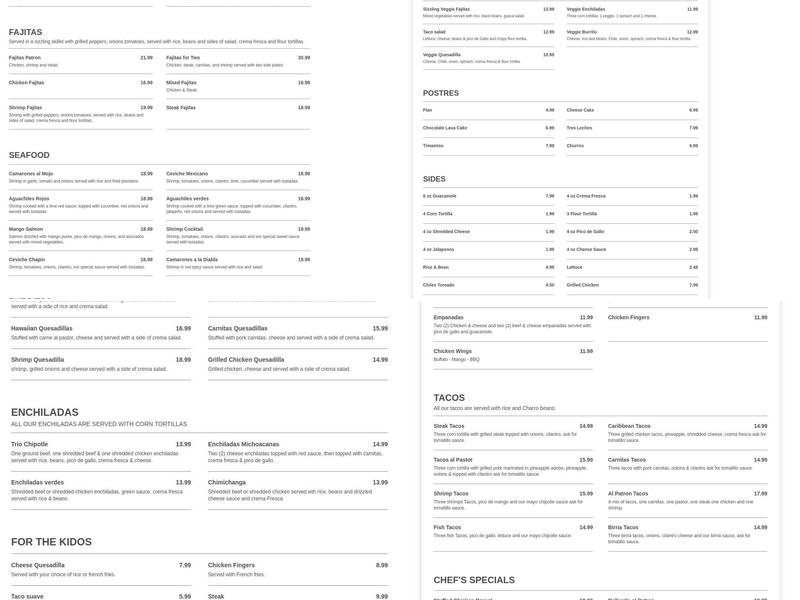 El Patron Grill and Cantina Menu