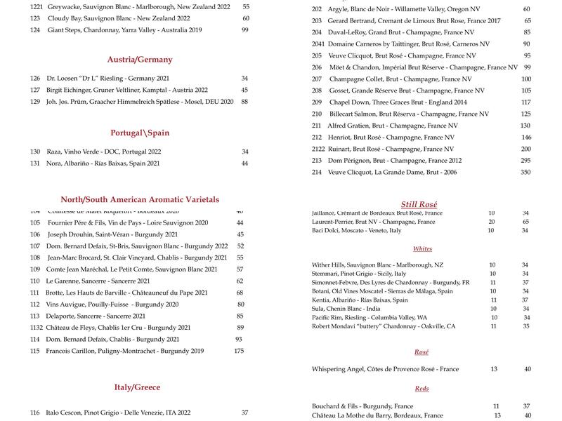 Peerce's Menu