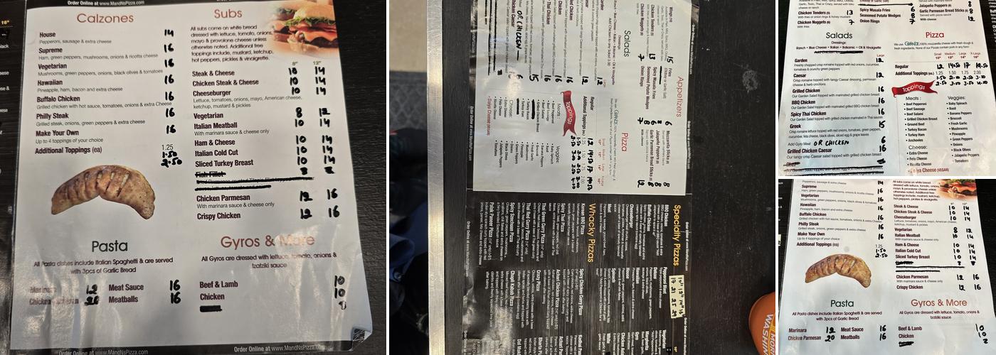 M & N's Pizza Menu