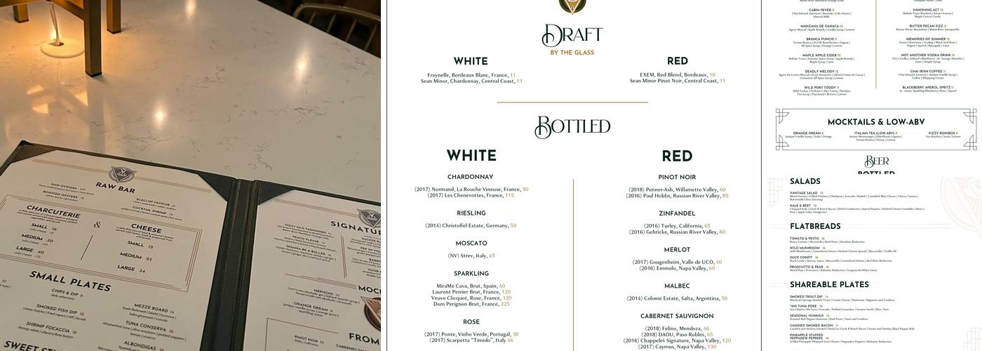 Vantage Rooftop Lounge and Conservatory Menu