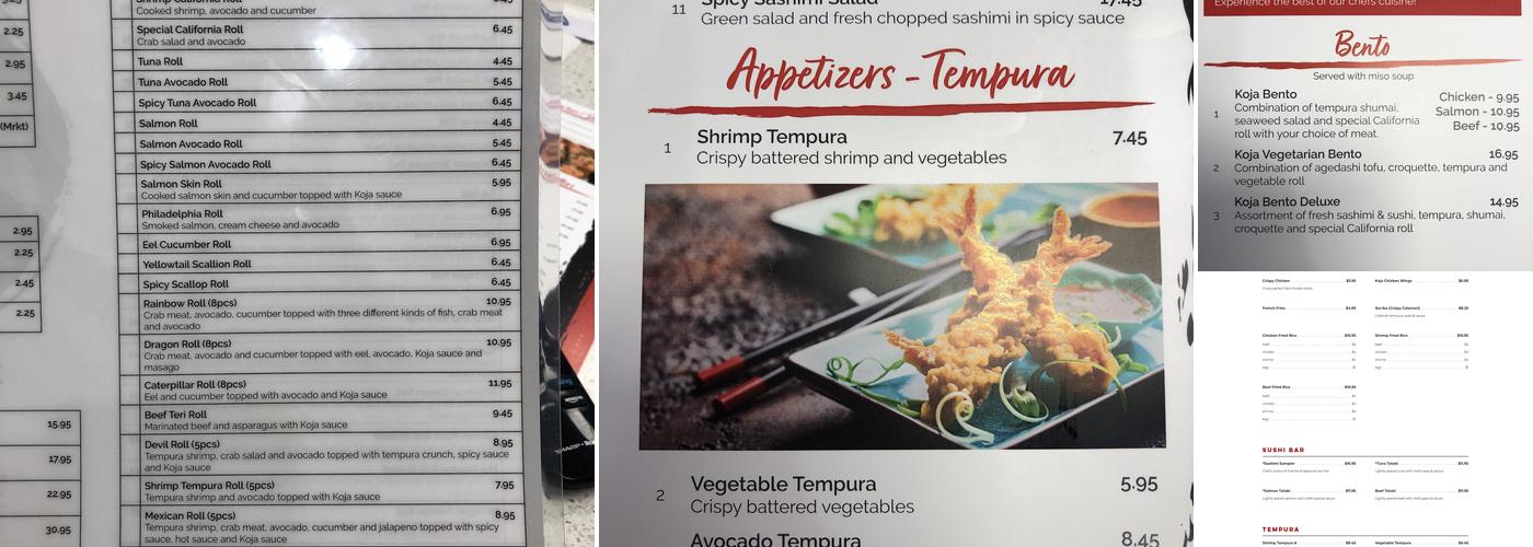 Koja Sushi Menu