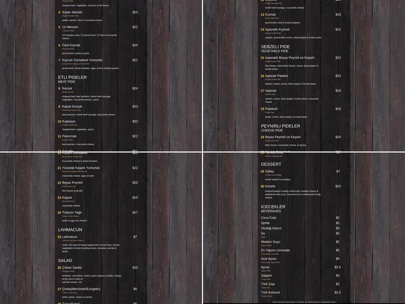 KRAL PIDE Menu
