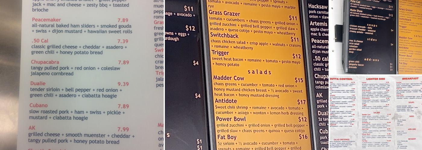 Chaos Sandwiches Menu