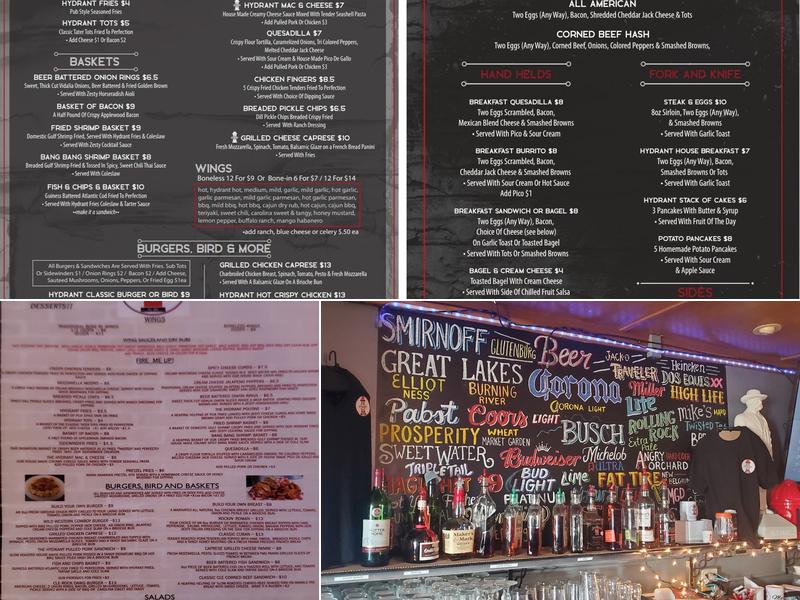 The Hydrant Pub and Grub Menu