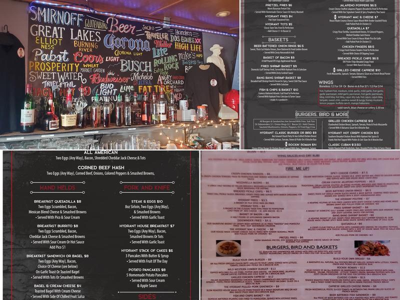 The Hydrant Pub and Grub Menu
