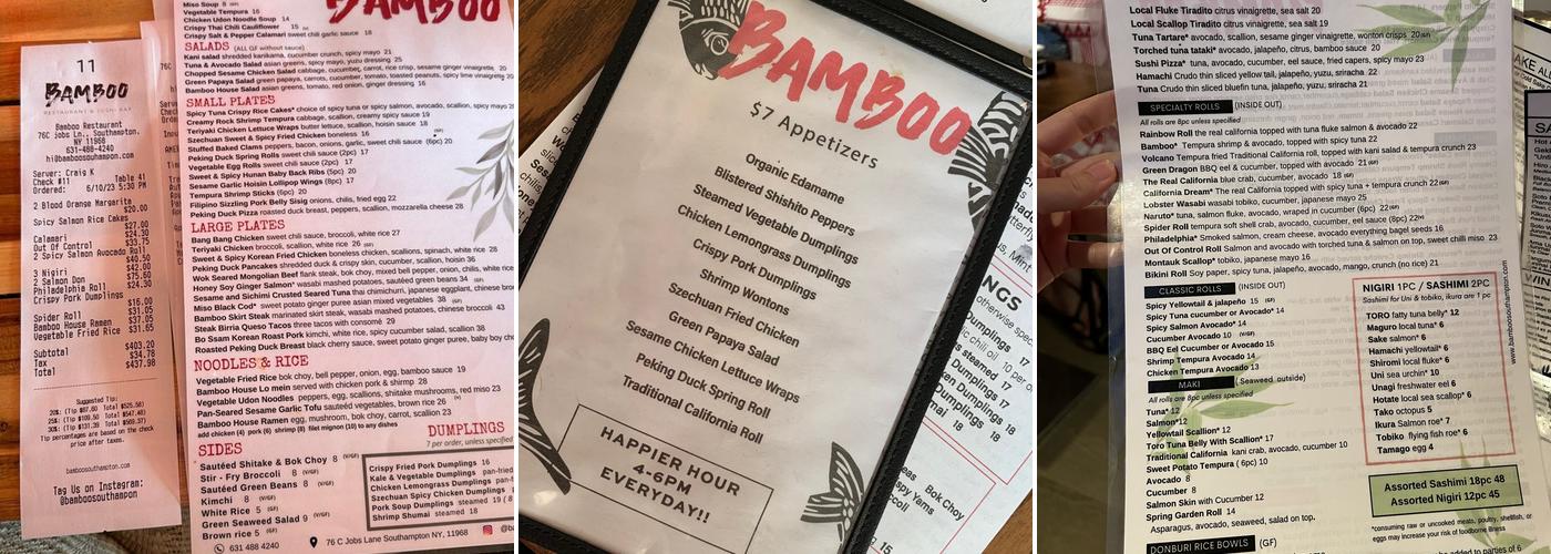 Bamboo Southampton Menu