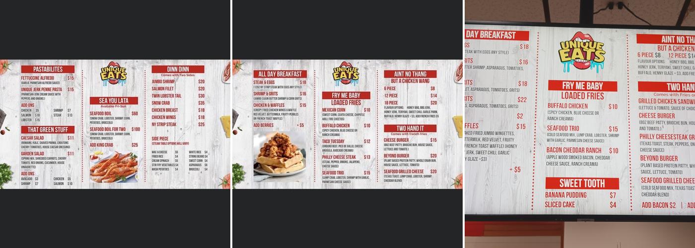 Unique Eats Menu