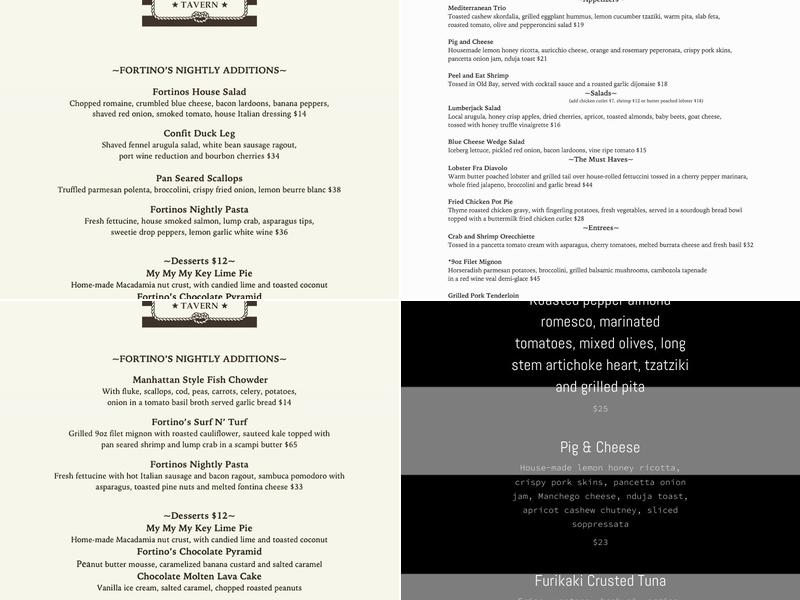 Fortino's Tavern Menu