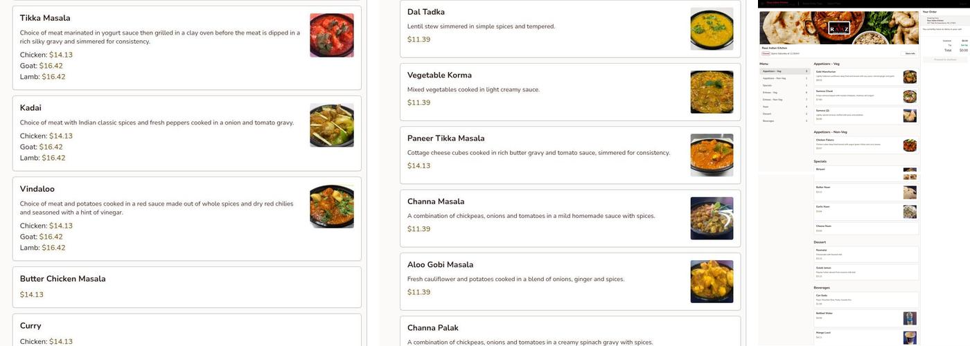 Raaz Indian Kitchen Menu