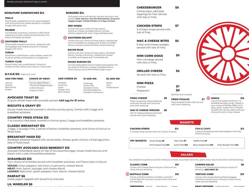 Red Wheel Bar & Grill Menu