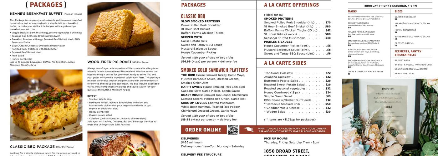 Keane's Wood Fired Catering Menu