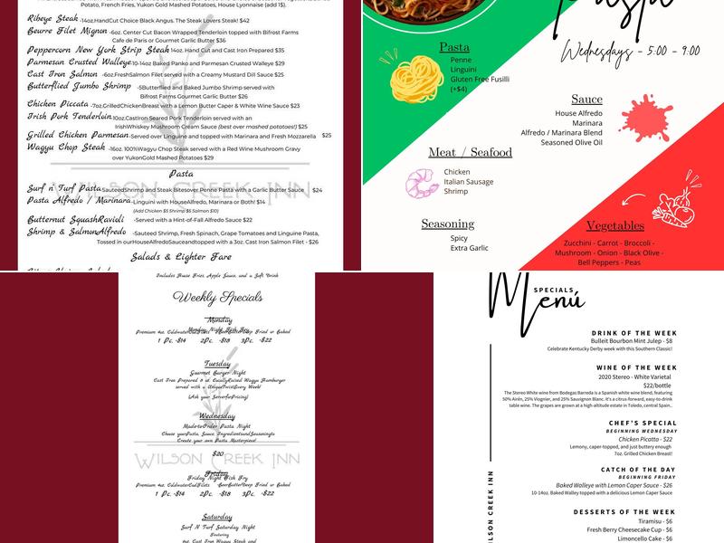 Wilson Creek Inn Menu