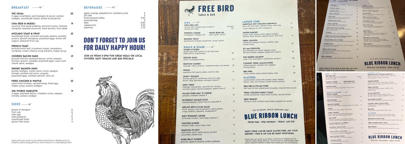 Free Bird Table & Bar Menu