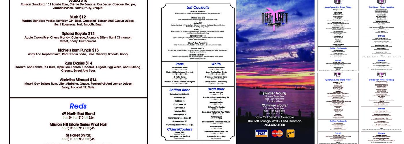 The Loft Lounge Menu