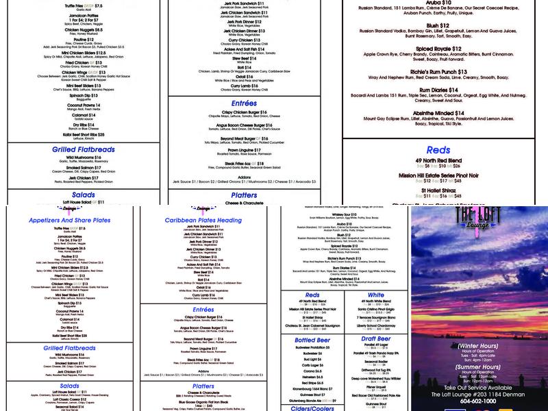 The Loft Lounge Menu