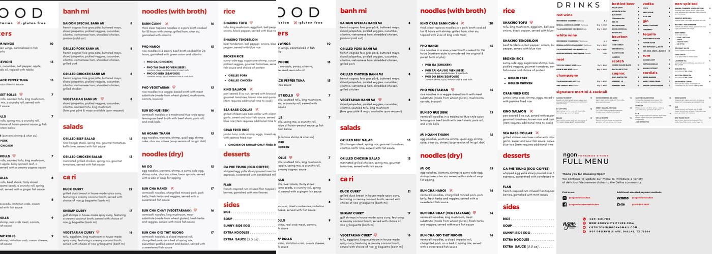 Ngon vietnamese kitchen Menu