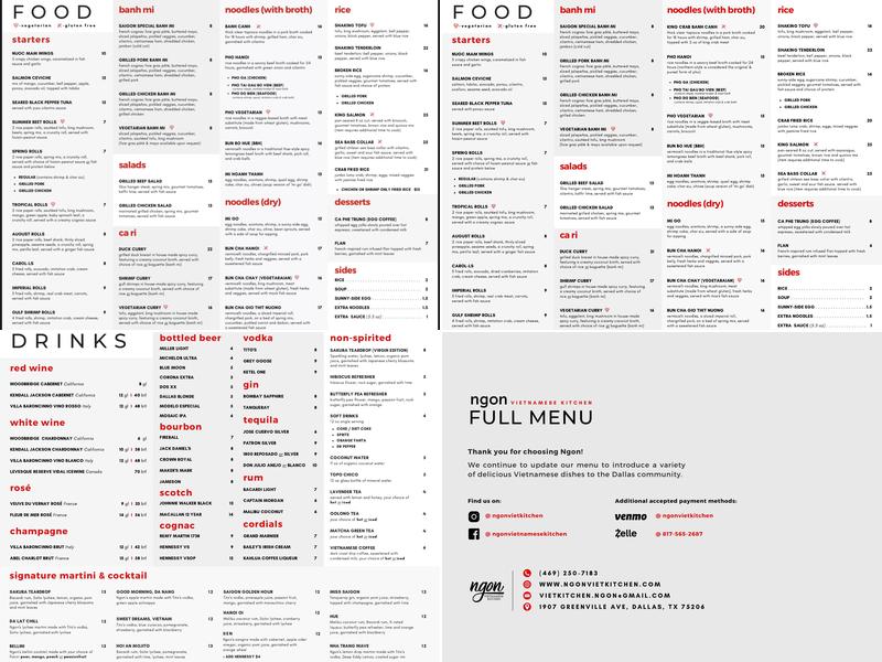 Ngon vietnamese kitchen Menu