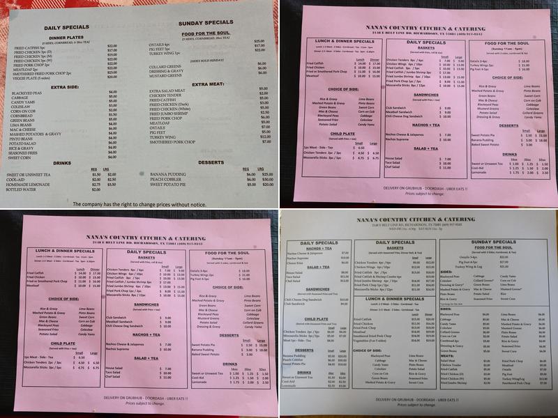 Nana's Country Citchen & Catering LLC Menu