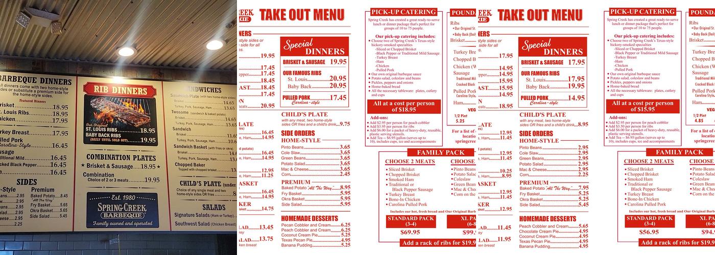 Spring Creek Barbeque Menu