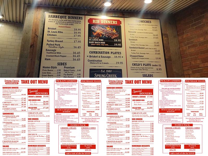 Spring Creek Barbeque Menu
