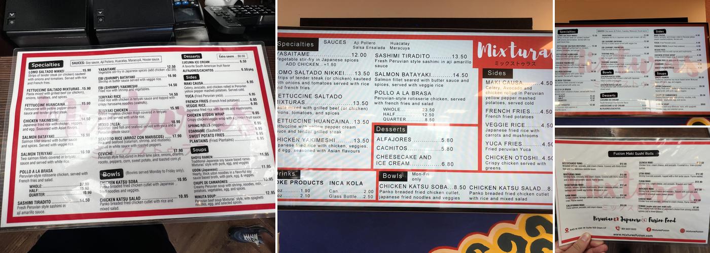 MIXTURAS FUSION Menu