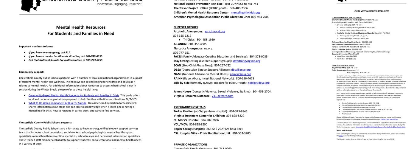 Thomas Dale High School - Main Campus Menu