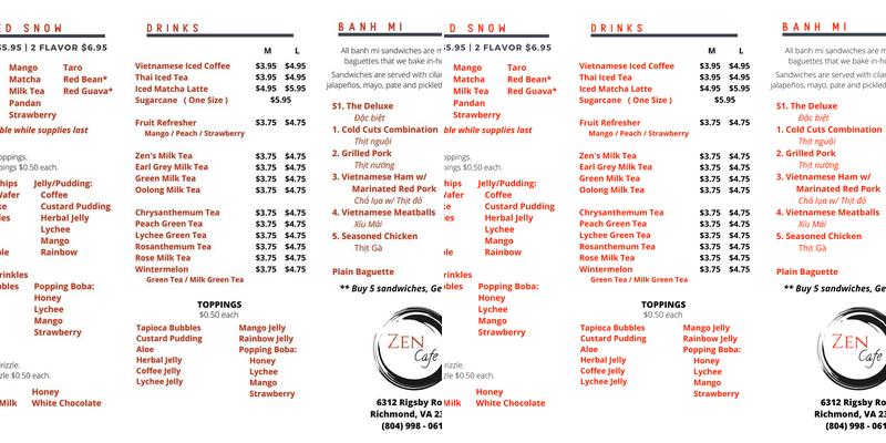 Zen Cafe Menu