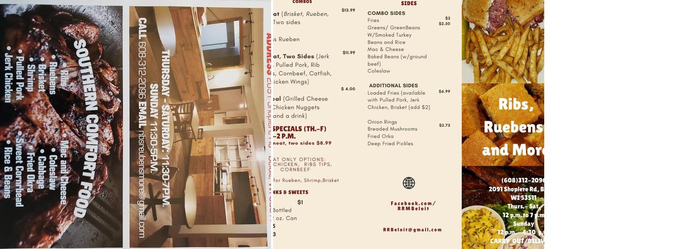 Ribs, Reubens & More Menu