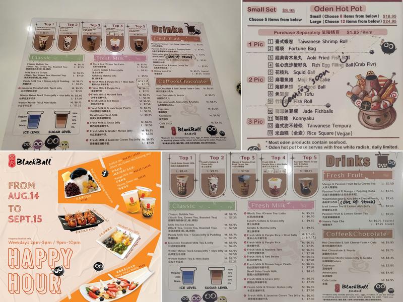 Blackball Taiwanese Dessert Menu